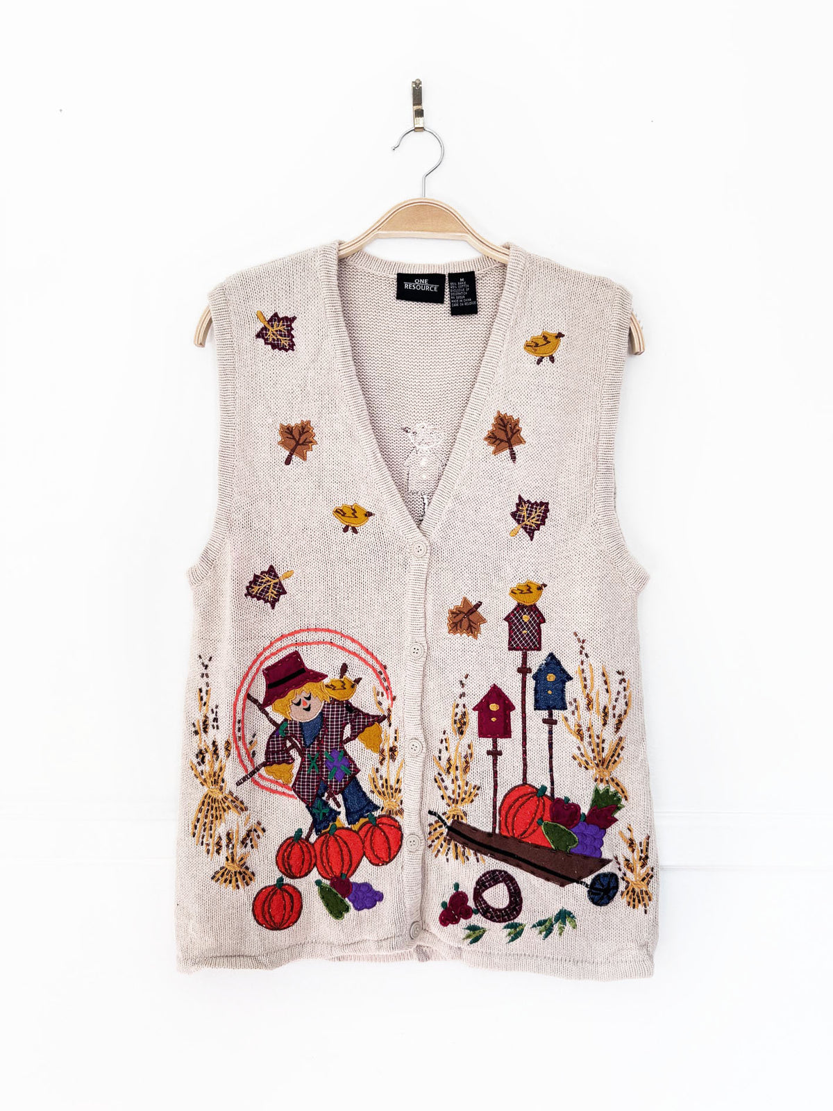 vintage one resource ramie-blend fall scarecrow knit vest | halloween