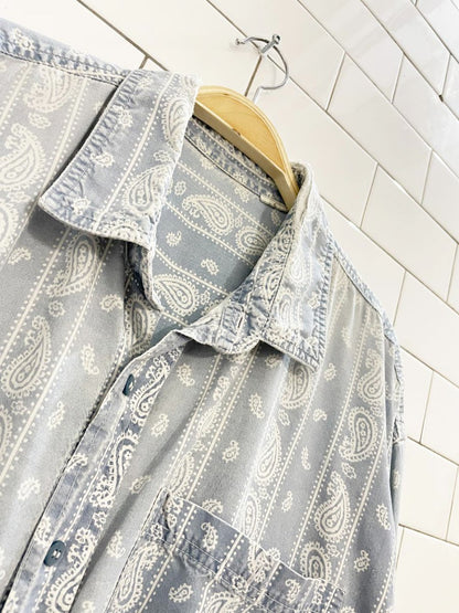 vintage 90s paisley stripe cotton denim shirt - good market thrift store
