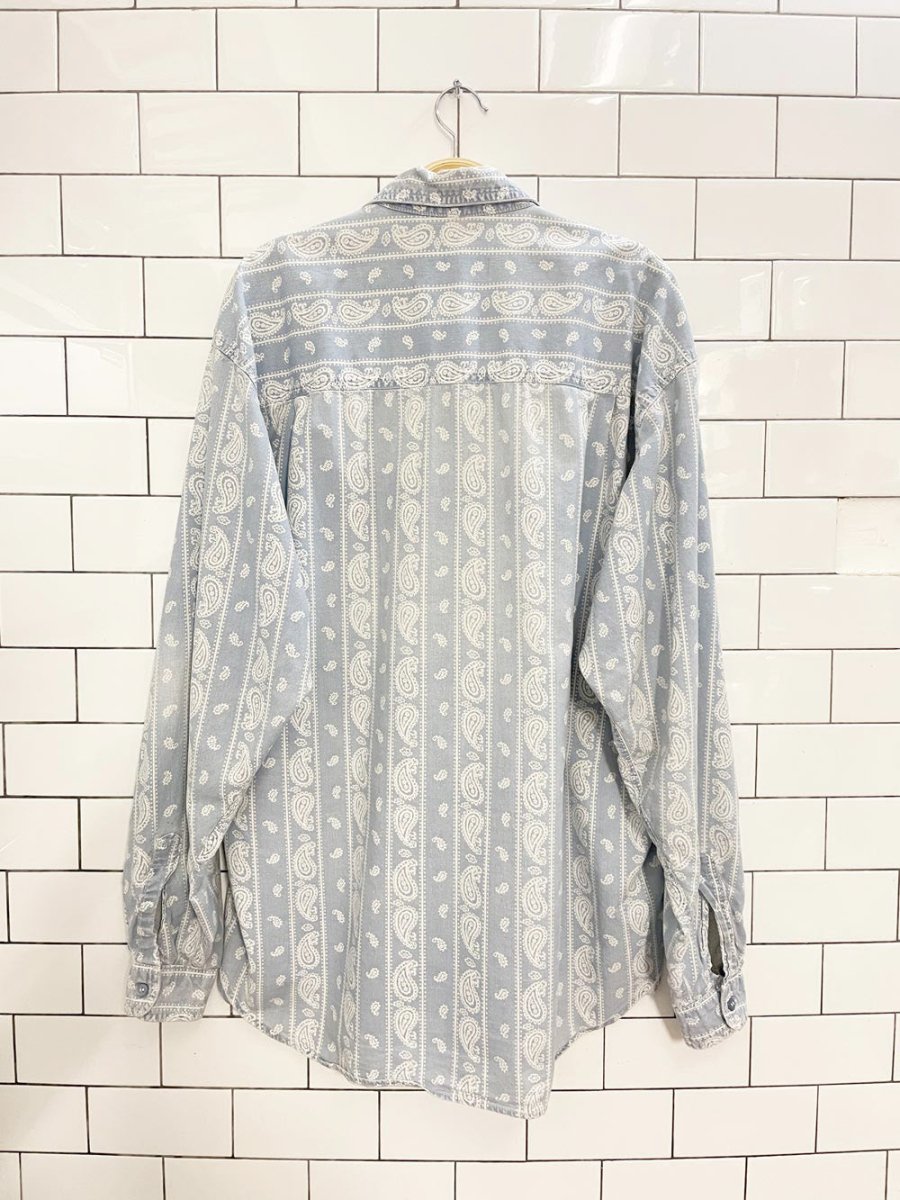 vintage 90s paisley stripe cotton denim shirt - good market thrift store