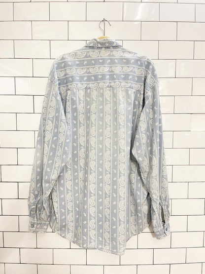 vintage 90s paisley stripe cotton denim shirt - good market thrift store