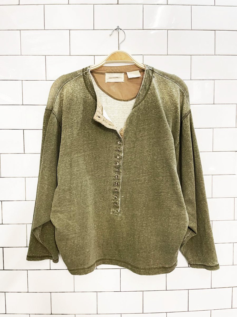 vintage 90s grunge batwing 1/2 button henley - good market thrift store