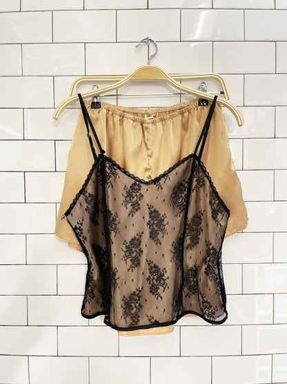 x2 vintage 00s lace cami + satin shorts set - good market thrift store