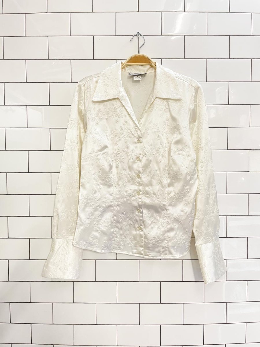vintage 00s daniel laurent embroidered satin blouse - good market thrift store