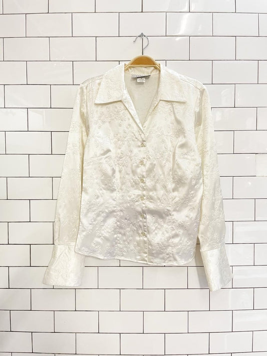 vintage 00s daniel laurent embroidered satin blouse - good market thrift store