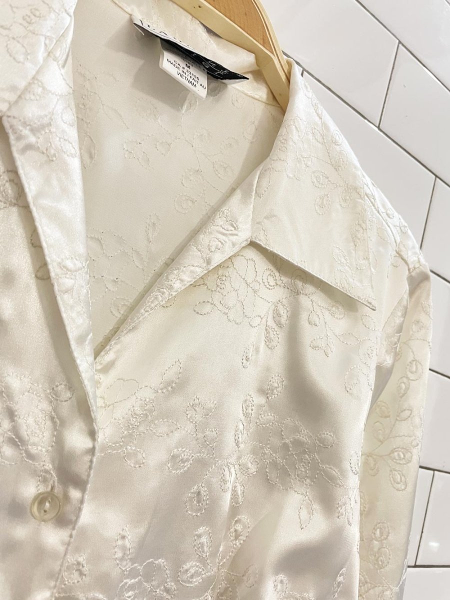 vintage 00s daniel laurent embroidered satin blouse - good market thrift store
