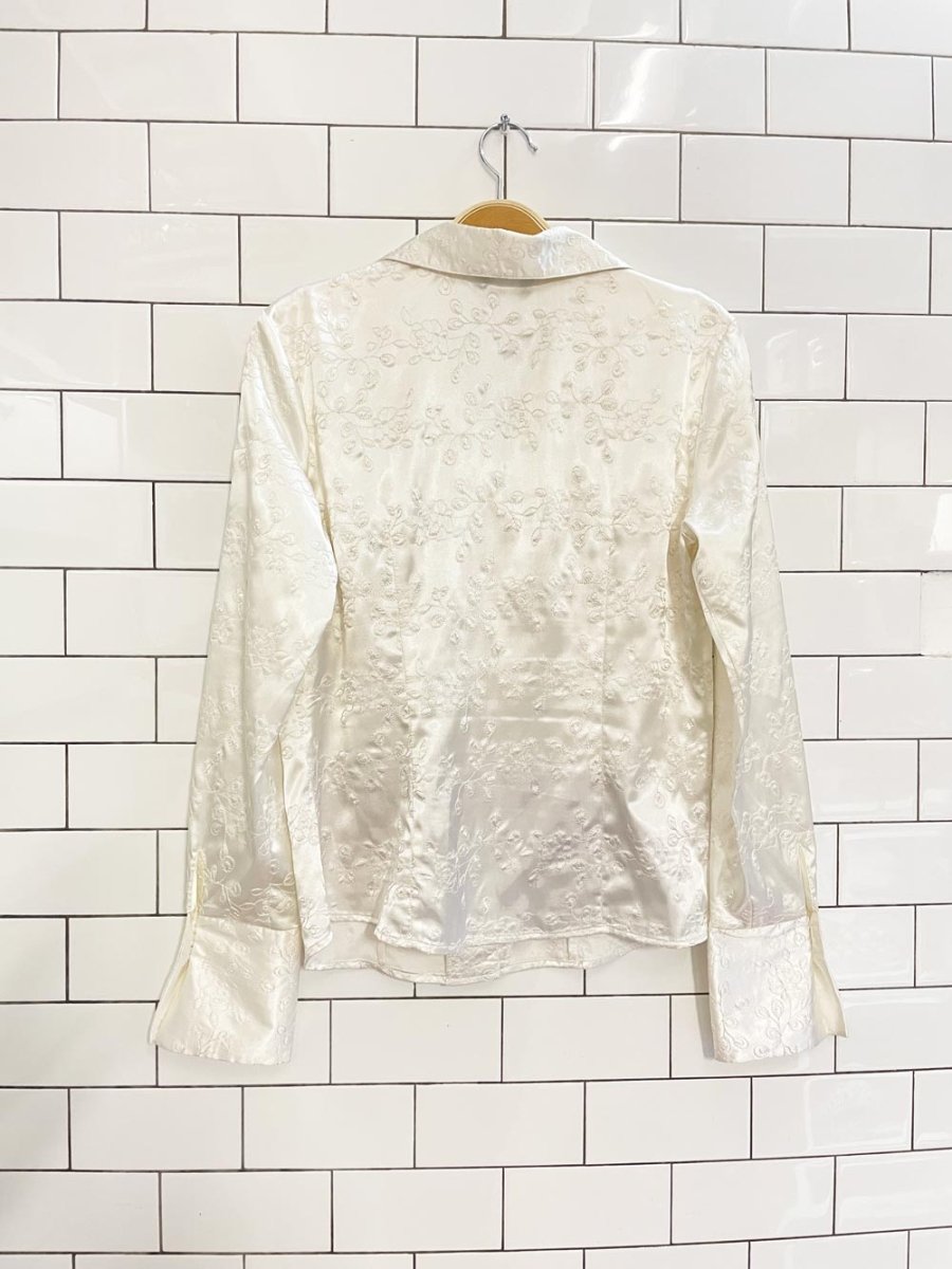 vintage 00s daniel laurent embroidered satin blouse - good market thrift store