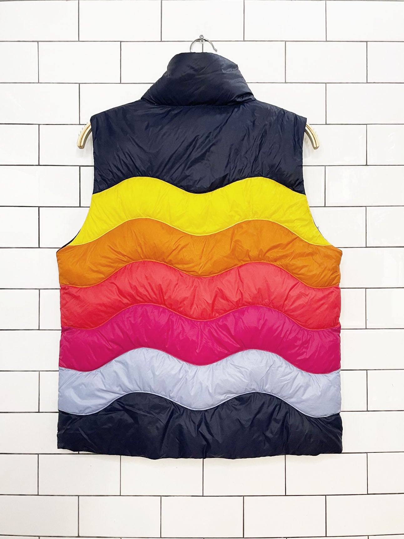 marine layer x lost & found aprés rainbow wave down feather puffer vest