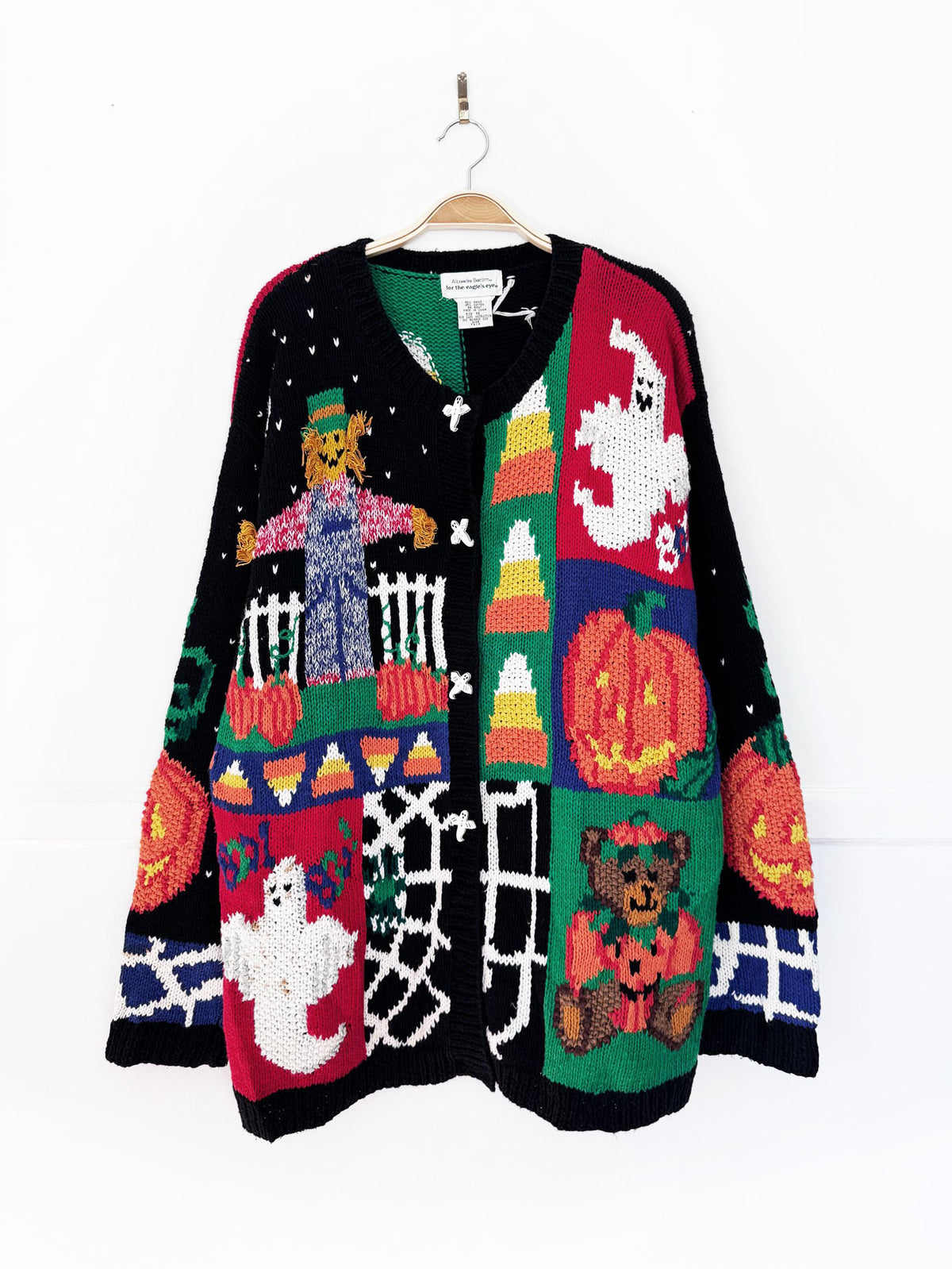 vintage the eagles eye halloween chunky knit cardigan sweater | ramie-blend