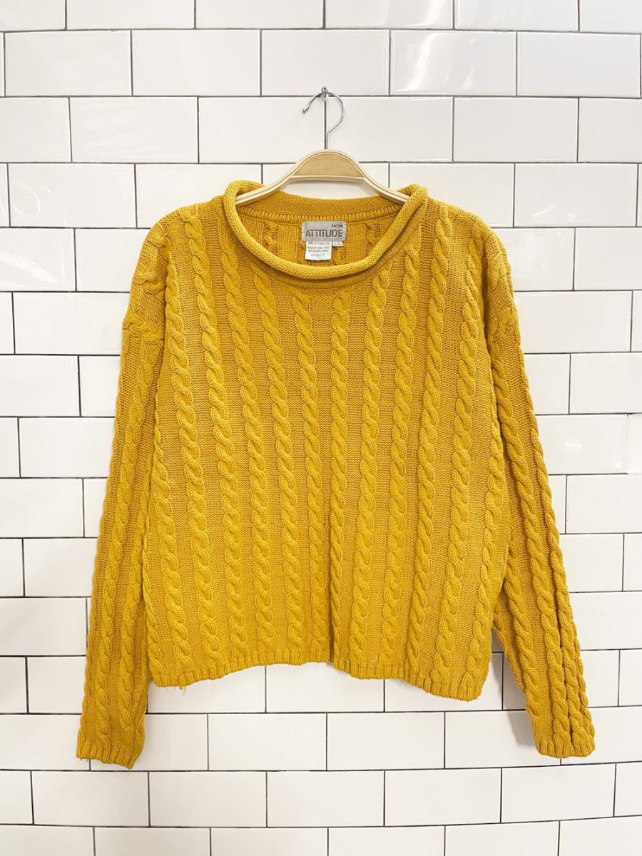 vintage 90s eaton attitude cable knit boxy sweater - good market thrift store