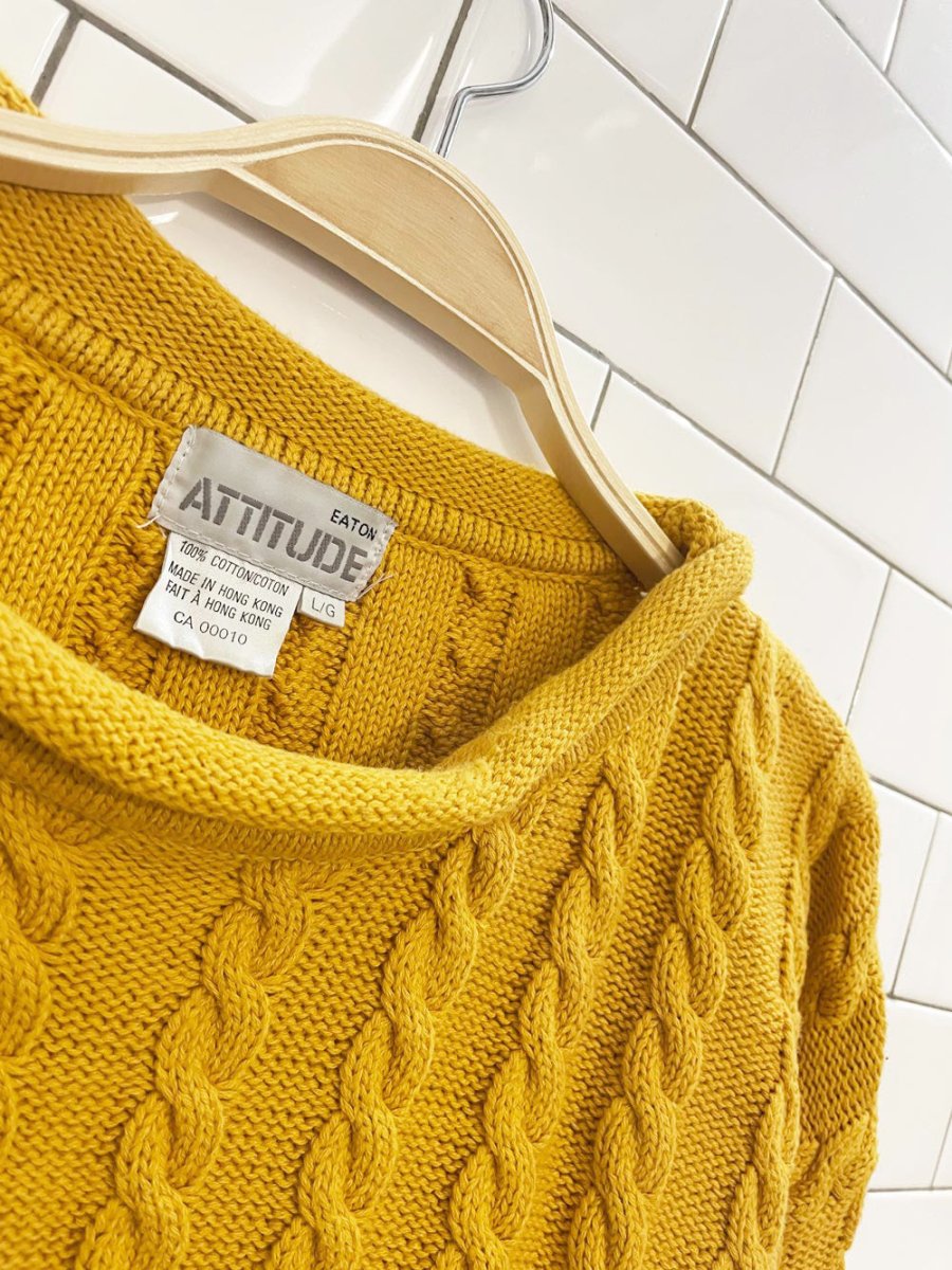 vintage 90s eaton attitude cable knit boxy sweater - good market thrift store