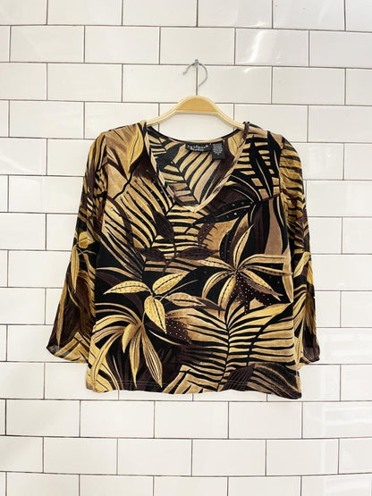 vintage 00s le mieux tropical leaf chiffon sleeve top - good market thrift store