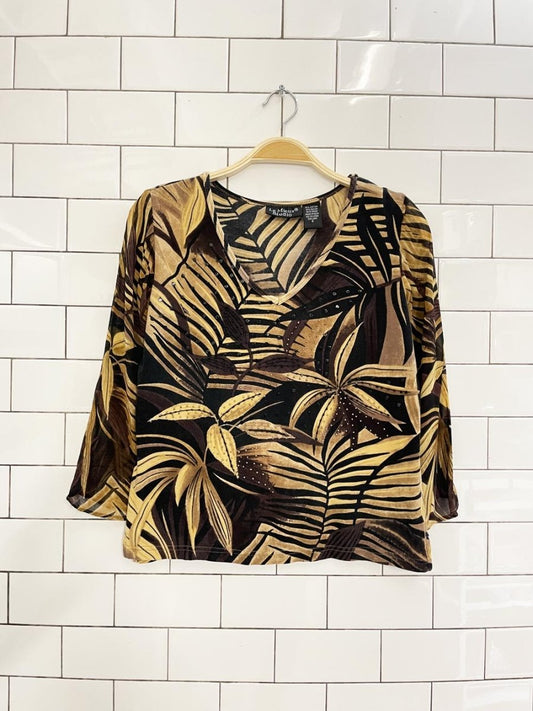vintage 00s le mieux tropical leaf chiffon sleeve top - good market thrift store