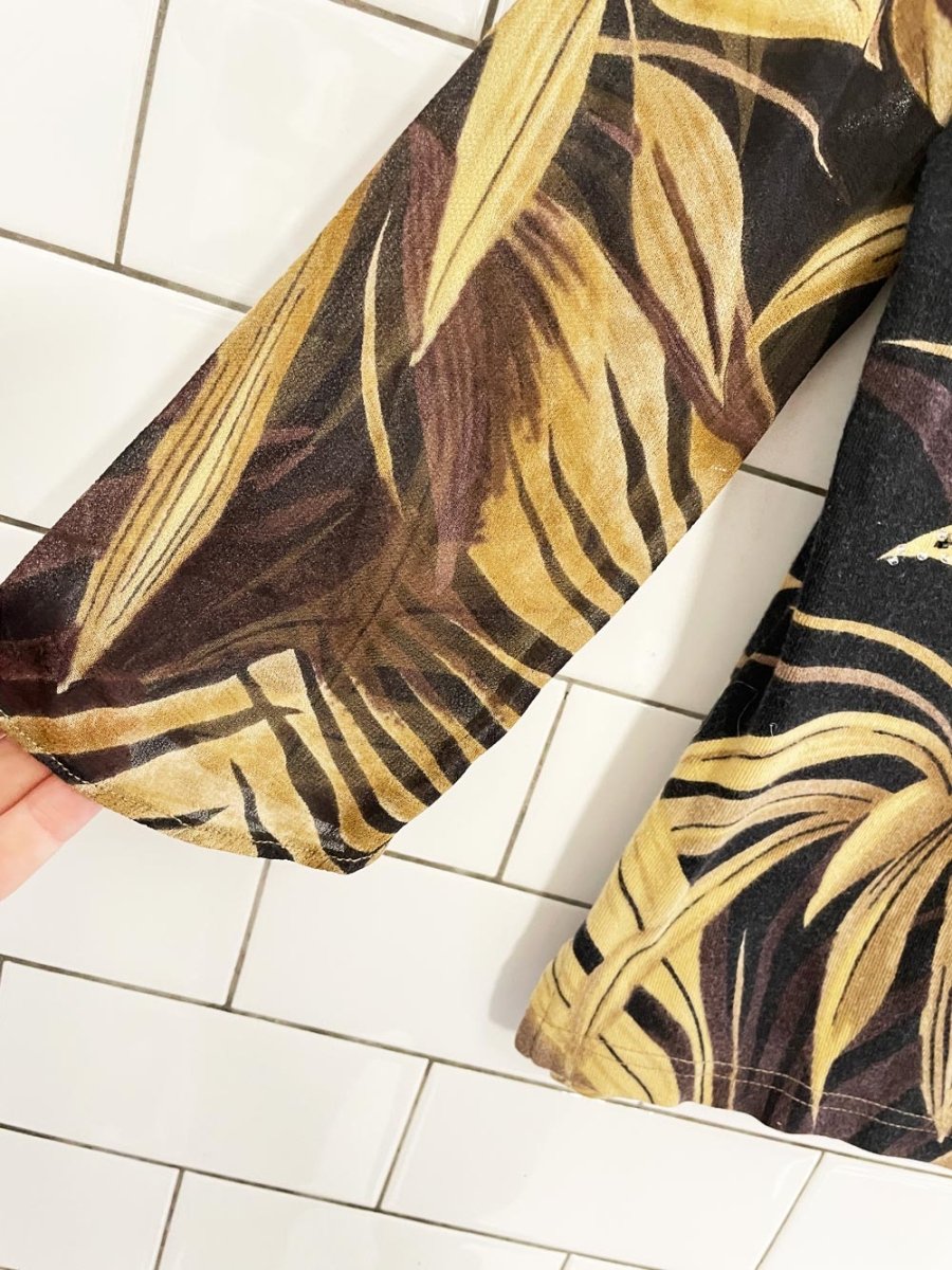 vintage 00s le mieux tropical leaf chiffon sleeve top - good market thrift store