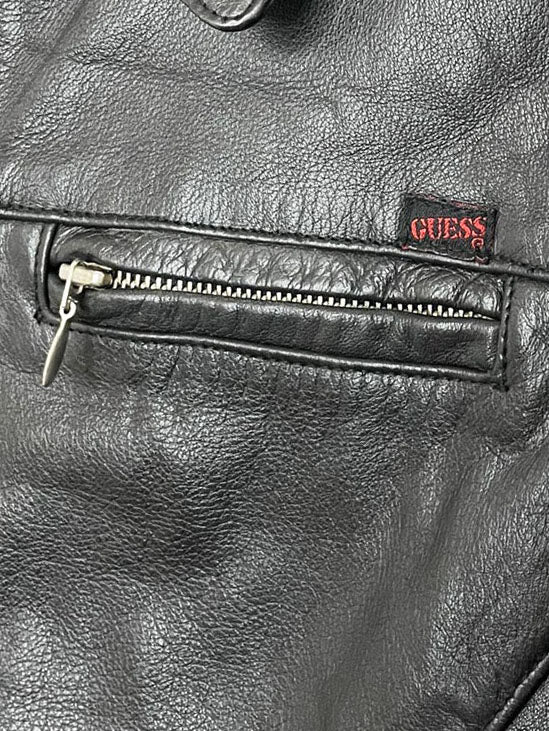 vintage 90s guess soft leather zip up fitted biker jacket