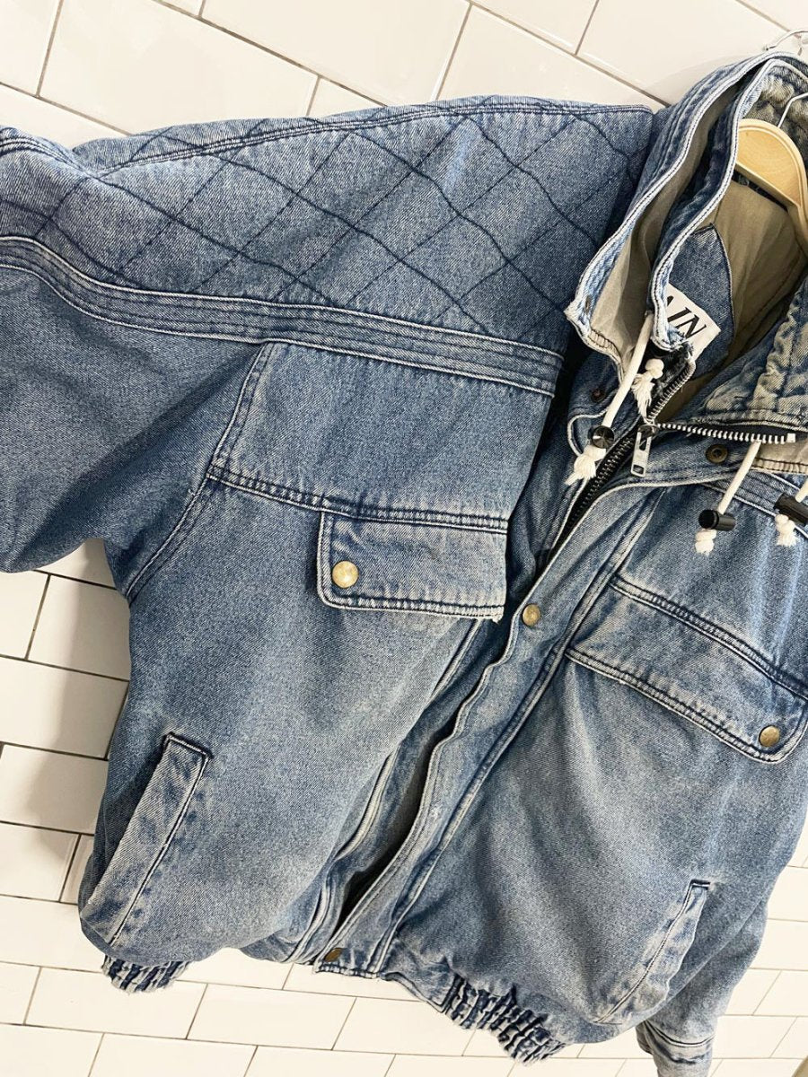 vintage 90s GAIN quilted puffer denim bomber jacket - good market thrift store