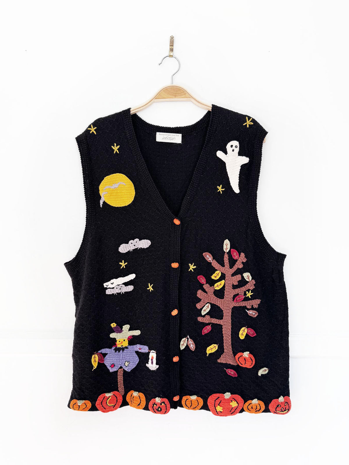 vintage lord & taylor crochet-applique pointelle knit vest | halloween