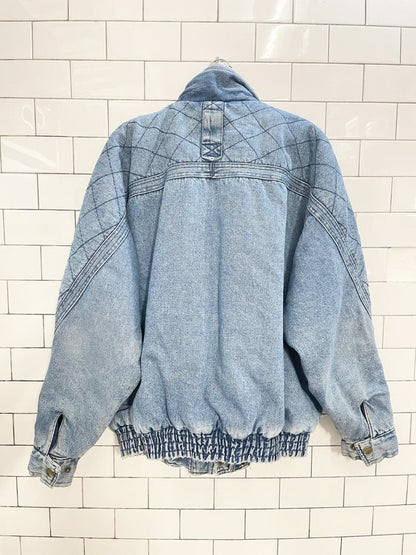 vintage 90s GAIN quilted puffer denim bomber jacket - good market thrift store