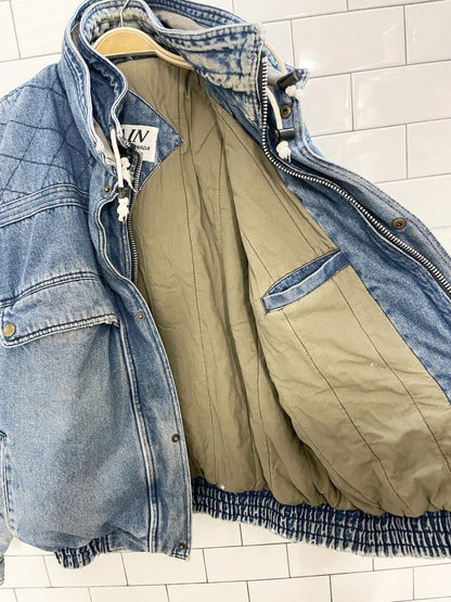vintage 90s GAIN quilted puffer denim bomber jacket - good market thrift store