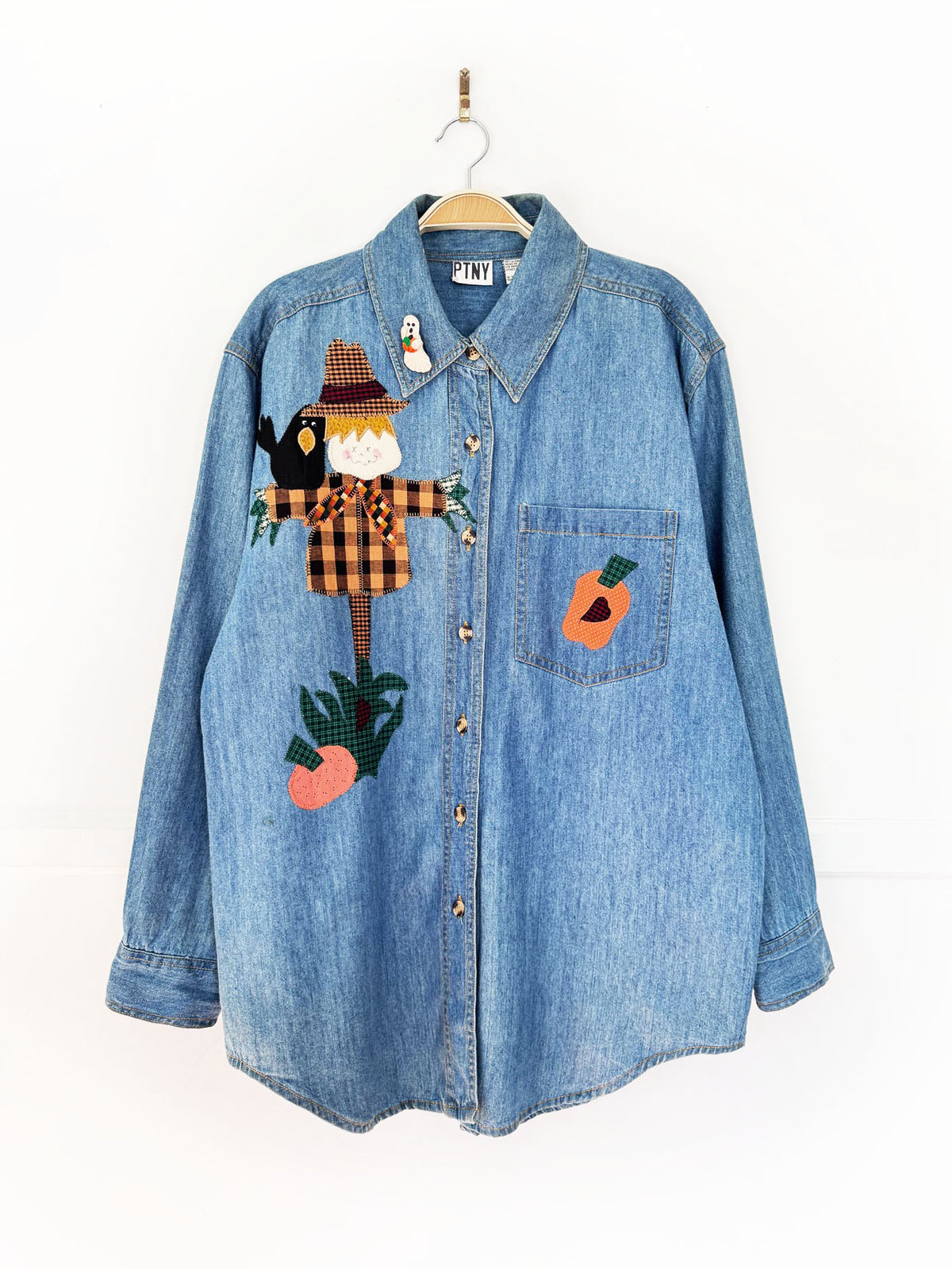 vintage PTNY country scarecrow denim full button shirt | halloween