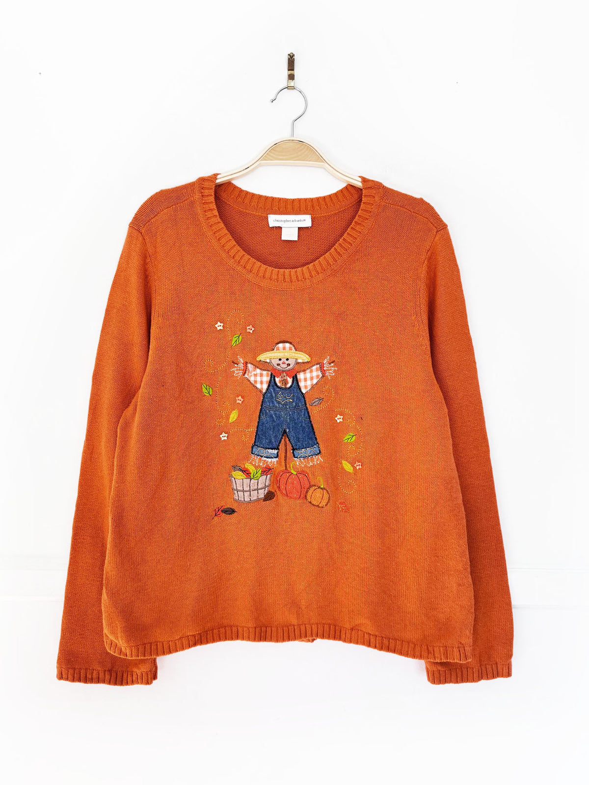 vintage 00s christopher & banks scarecrow knit sweater | halloween