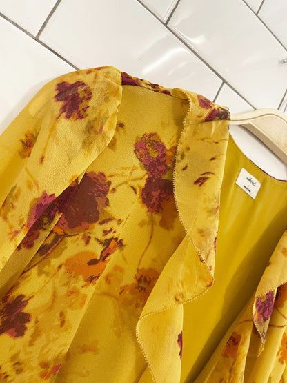 wilfred louise chiffon ruffle wrap fall florals mini dress | aritzia - good market thrift store