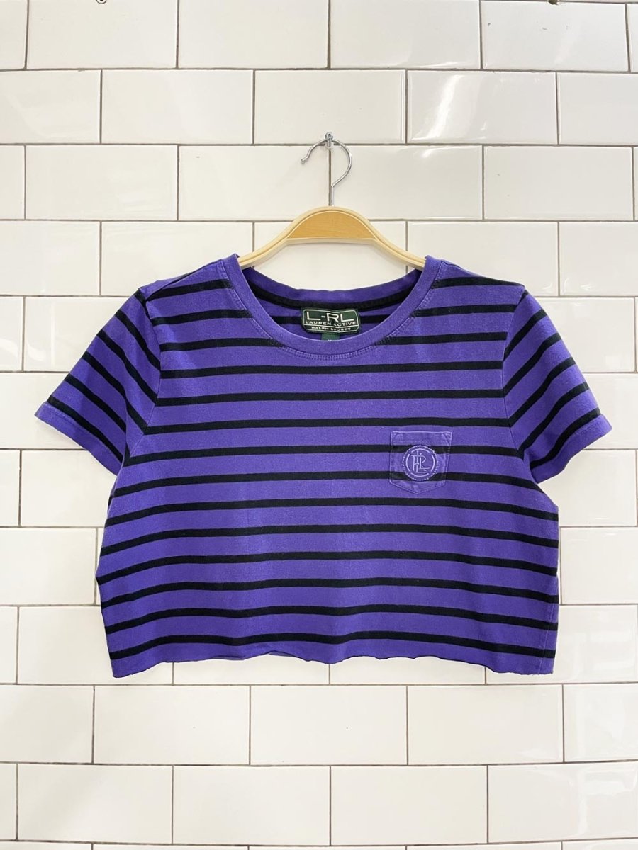 vintage lauren ralph lauren crest pocket stripe crop tee - good market thrift store