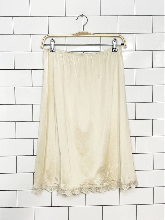 vintage 90s lorraine lace trim sateen midi slip skirt | made in usa