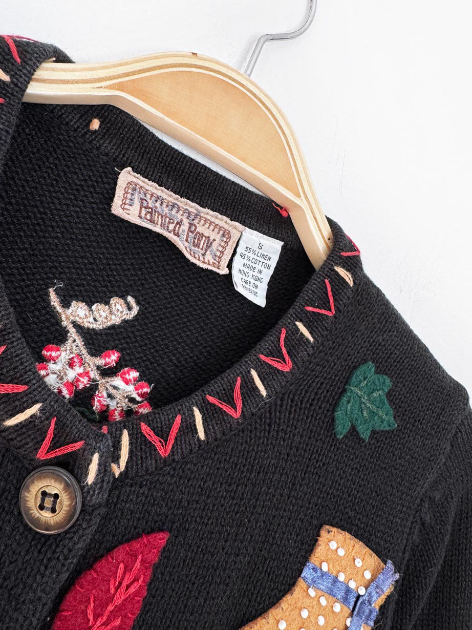 vintage the painted pony linen-blend fall scarecrow knit cardigan | halloween
