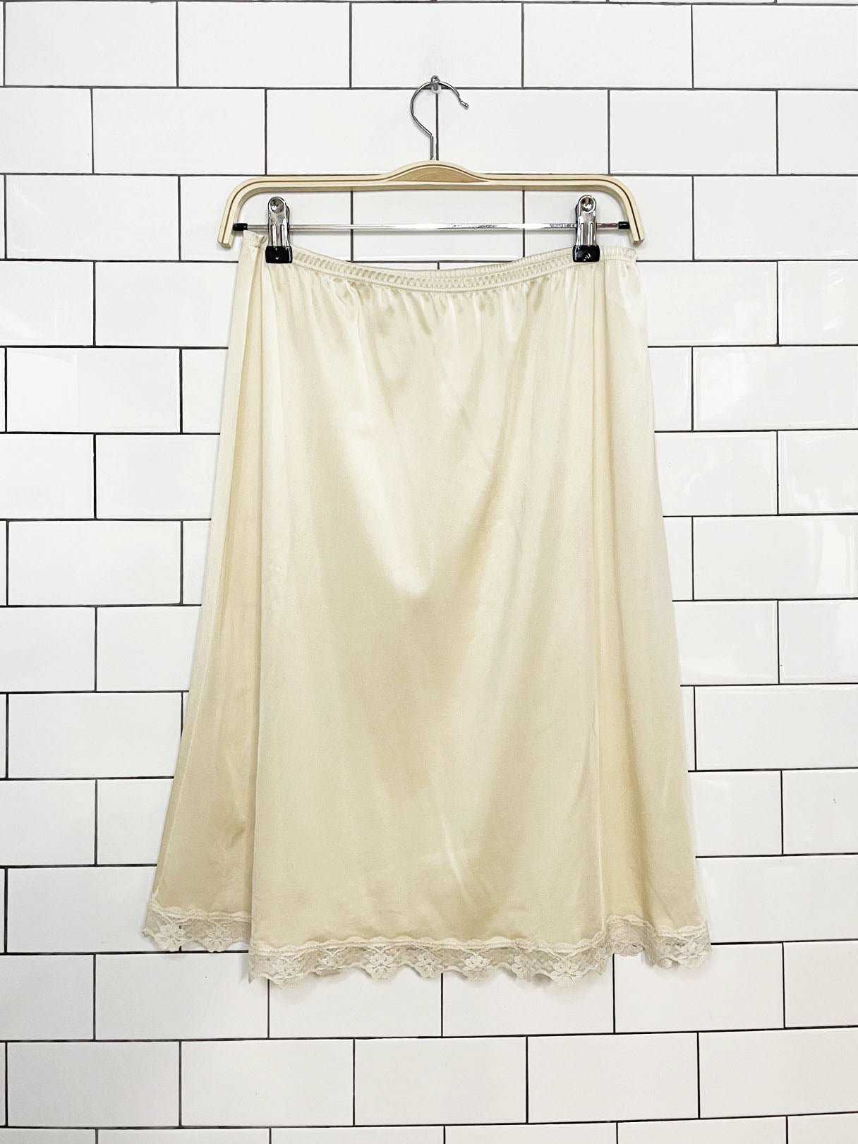 vintage 90s lorraine lace trim sateen midi slip skirt | made in usa