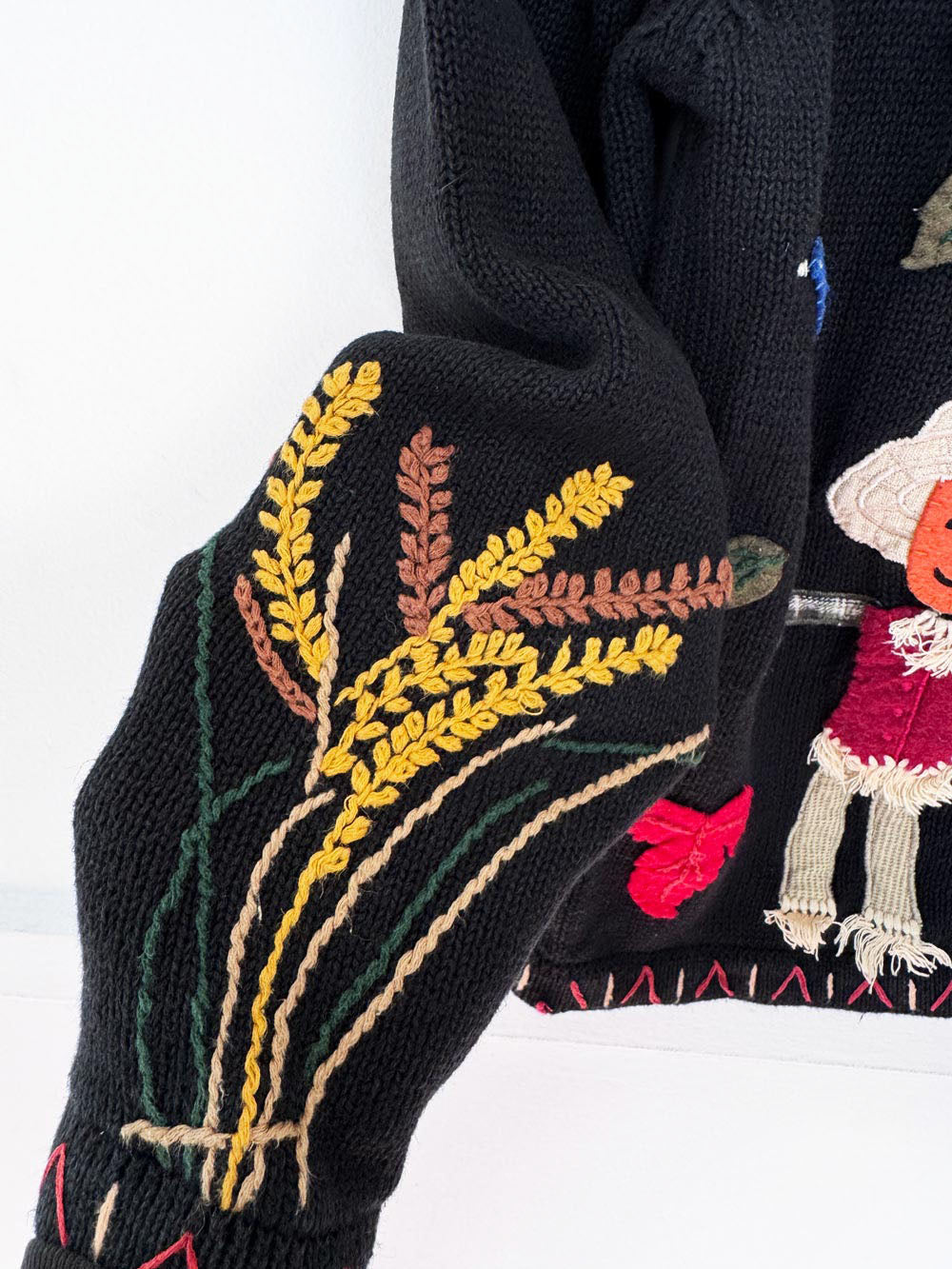 vintage the painted pony linen-blend fall scarecrow knit cardigan | halloween