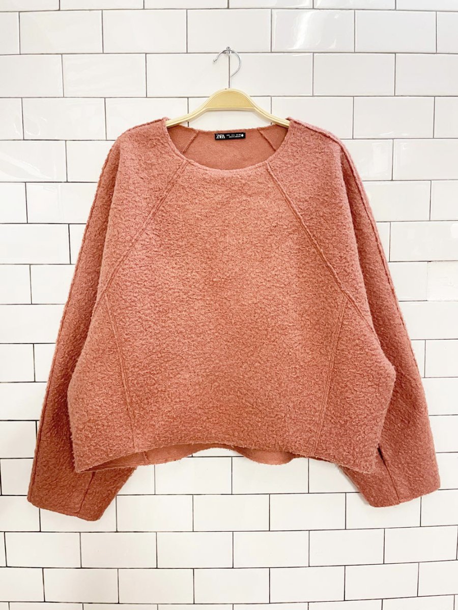 zara oversized shearling boucle structured sweatshirt - good market thrift store