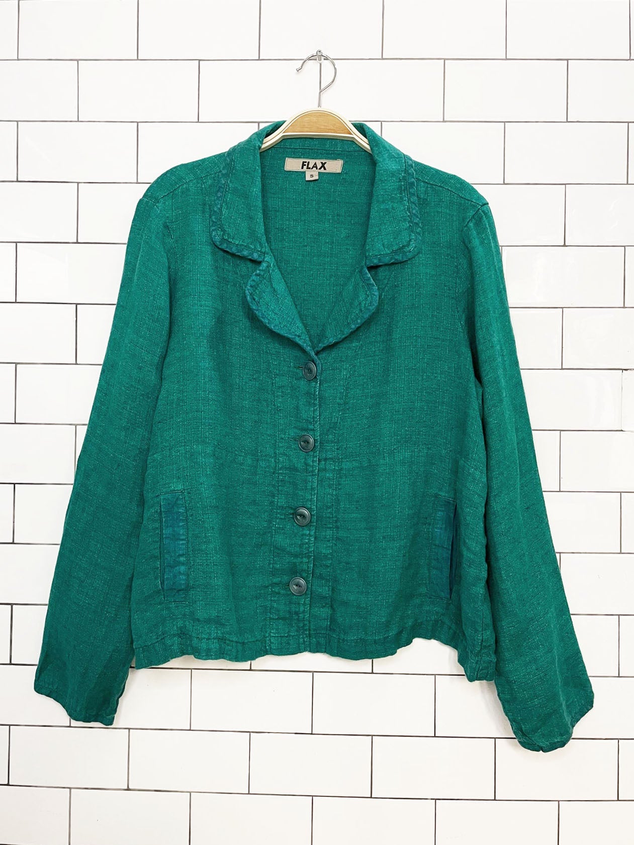flax 100% linen relaxed full button light jacket
