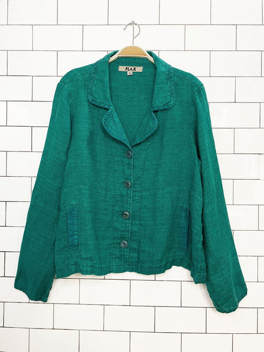 flax 100% linen relaxed full button light jacket