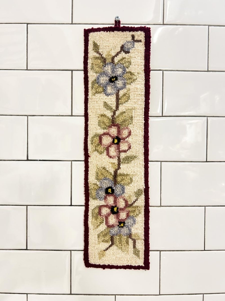 vintage 60s hand hooked flora’s 100% wool wall hang - good market thrift store