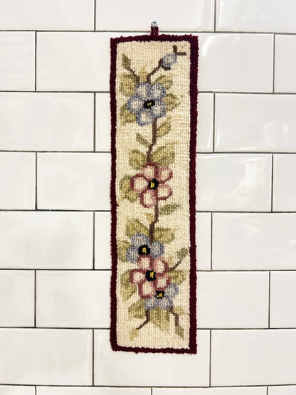 vintage 60s hand hooked flora’s 100% wool wall hang - good market thrift store