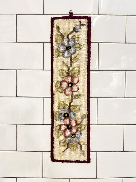 vintage 60s hand hooked flora’s 100% wool wall hang - good market thrift store