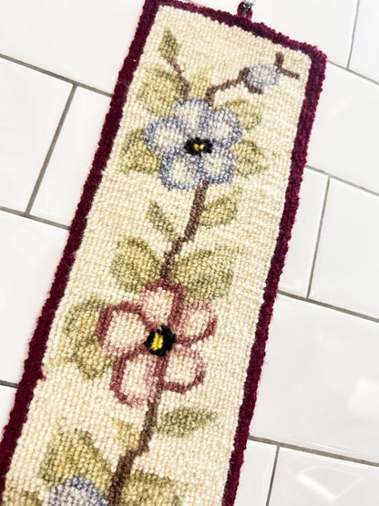 vintage 60s hand hooked flora’s 100% wool wall hang - good market thrift store