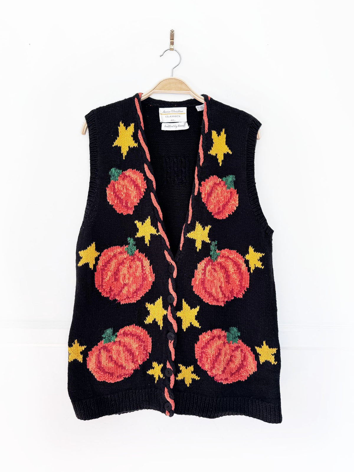 vintage marisa christina hand-knit ramie-blend pumpkin patch knit vest | halloween