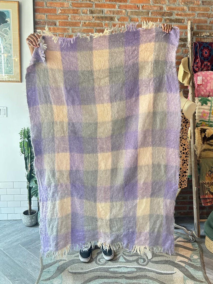 vintage 50s hbc glen cree 100% mohair plaid blanket | made in Scotland - good market thrift store