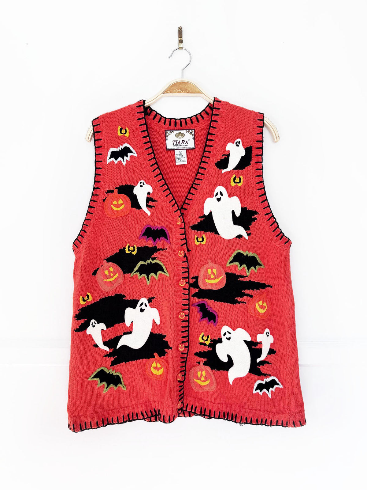 vintage 00s tiara ghostly halloween knit vest | ramie-blend