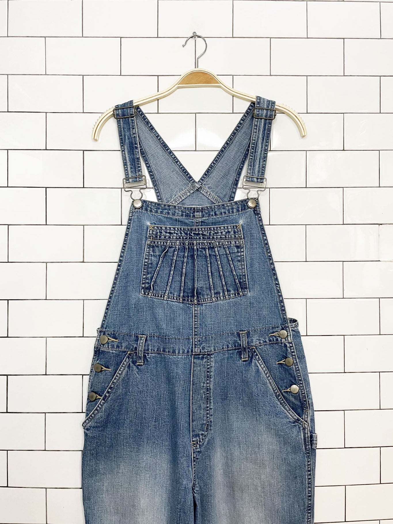 vintage la blues sun ray stitch soft denim wide leg overalls