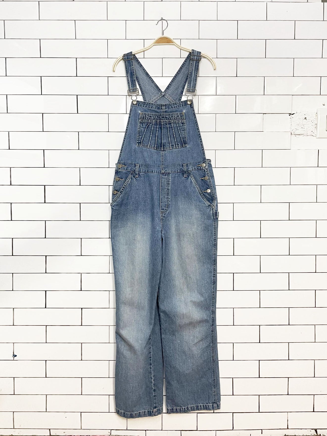 vintage la blues sun ray stitch soft denim wide leg overalls