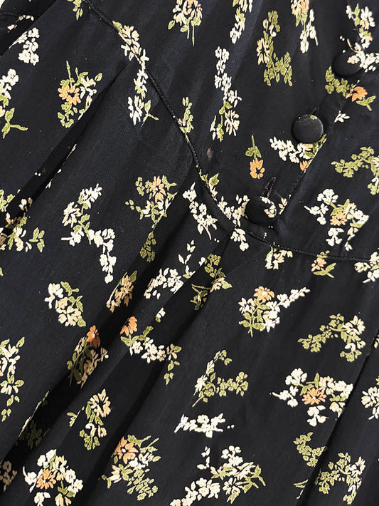 vintage 90s caliente micro floral 1/2 button pleated midi dress