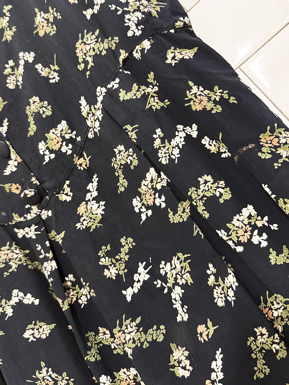 vintage 90s caliente micro floral 1/2 button pleated midi dress