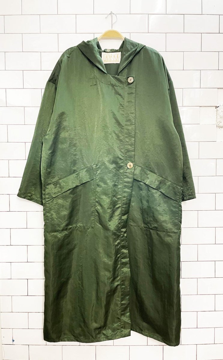 vintage 80s linda lundstrom laparka oversized hooded satin jacket - good market thrift store