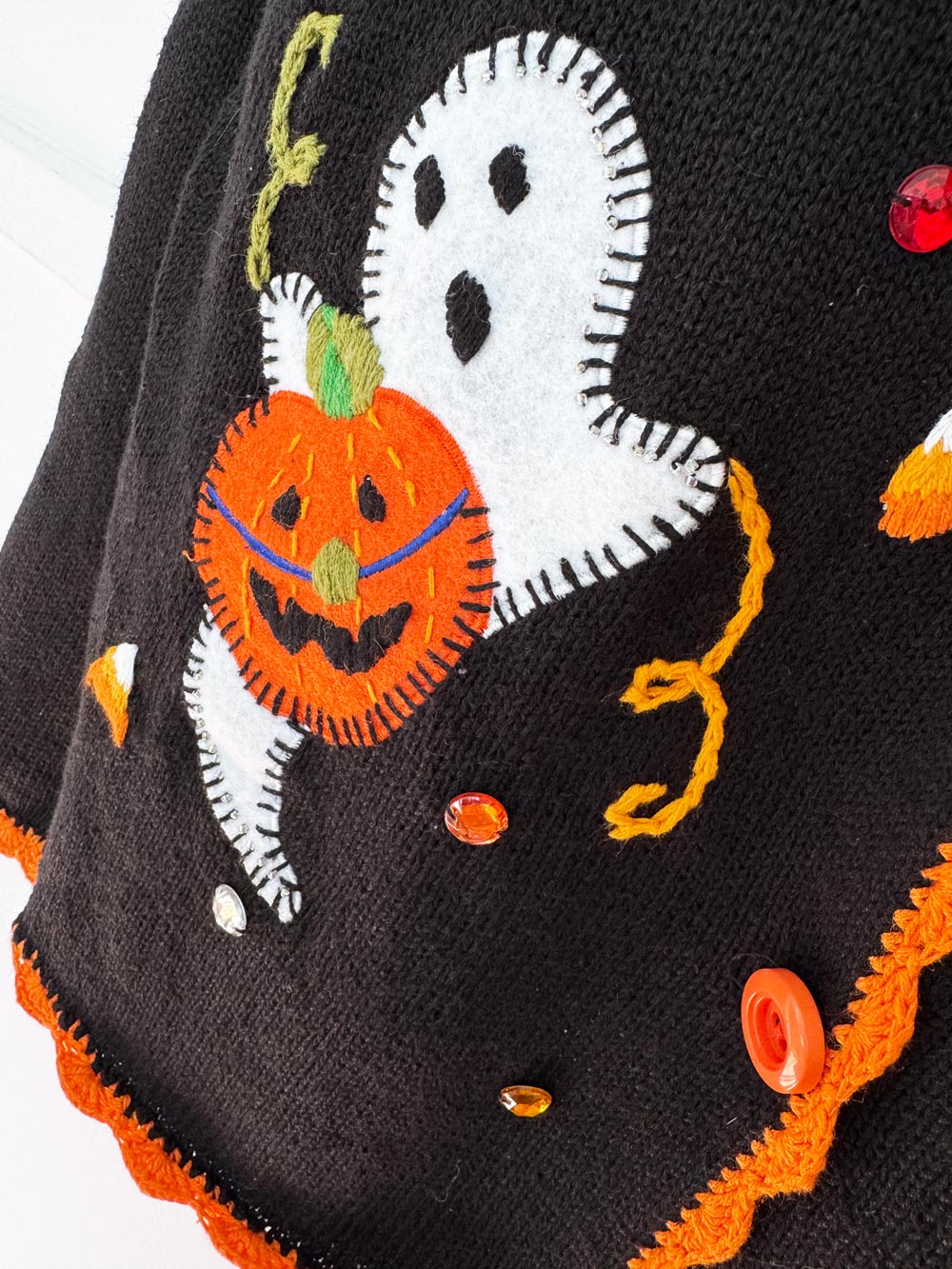vintage yarnworks ramie-blend pumpkin patch knit cardigan sweater | halloween