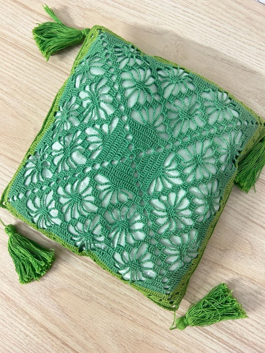 vintage boho macrame tassel throw pillow - good market thrift store