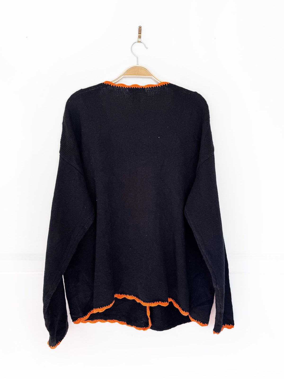 vintage yarnworks ramie-blend pumpkin patch knit cardigan sweater | halloween