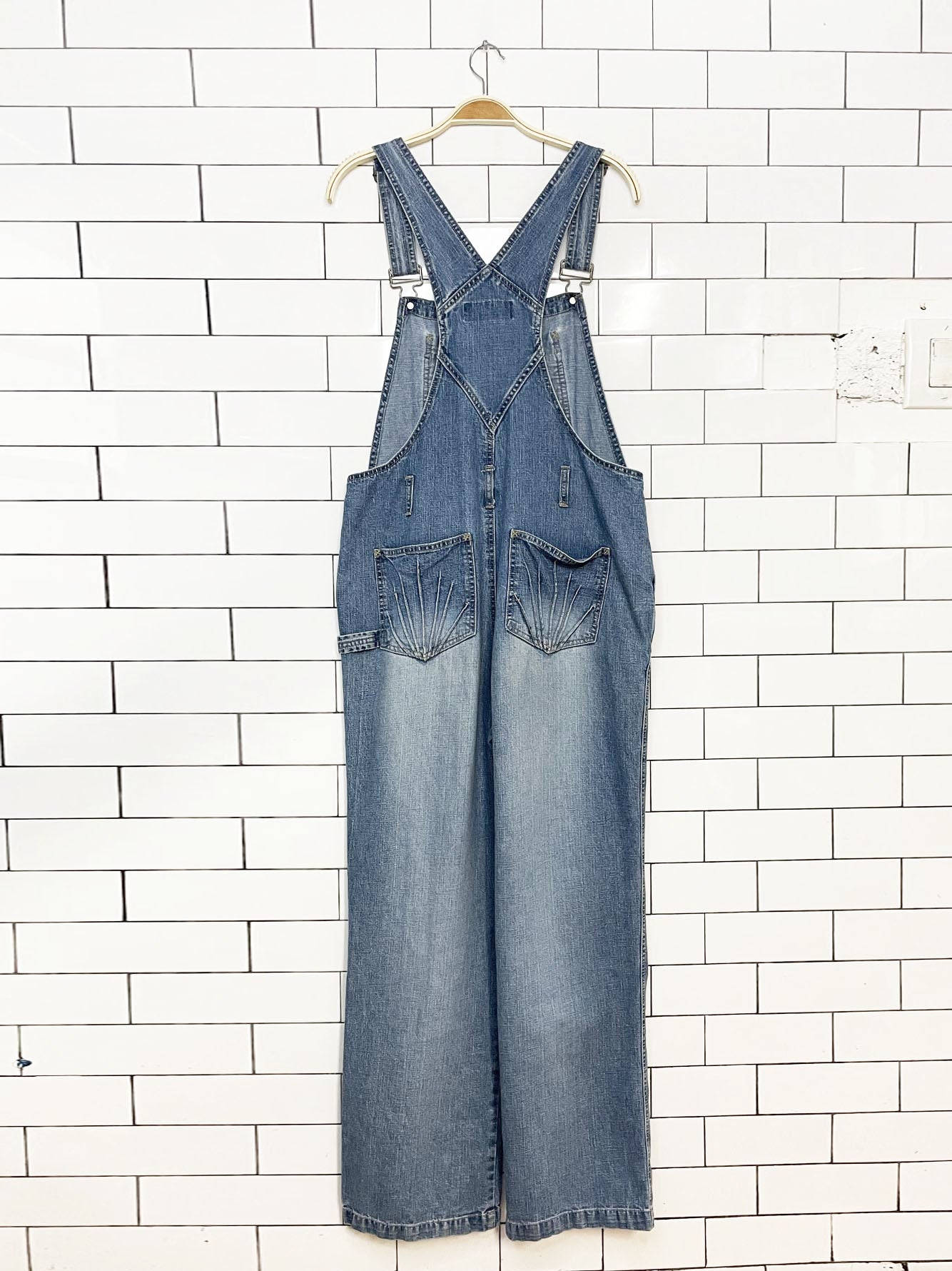 vintage la blues sun ray stitch soft denim wide leg overalls