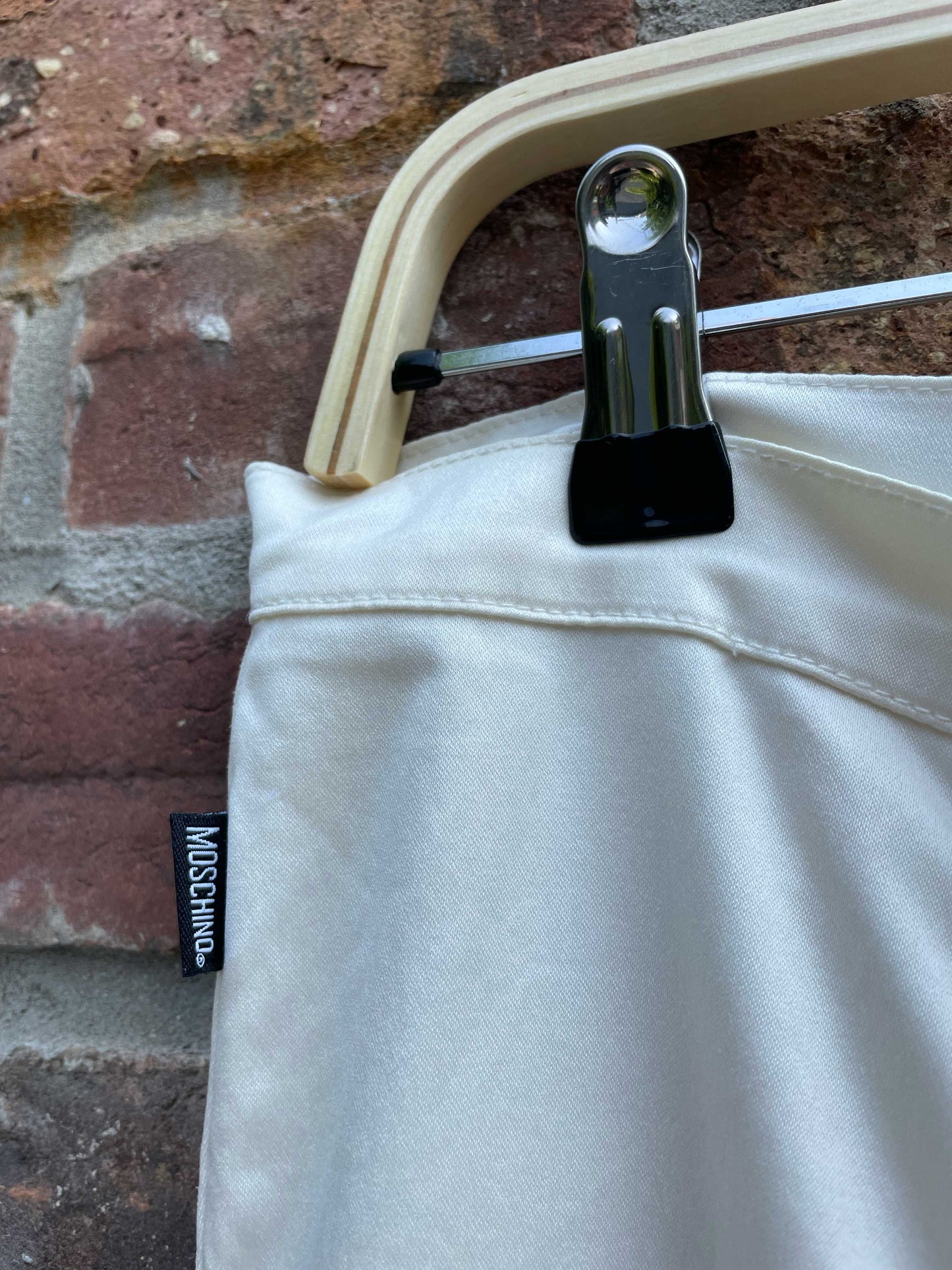 moschino white satin straight leg trouser